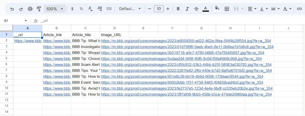 Captured data in Google Sheet