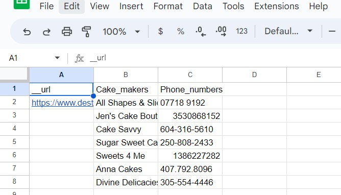 phone numbers in google sheet