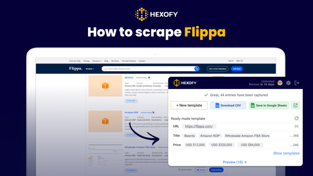 How to scrape Flippa
