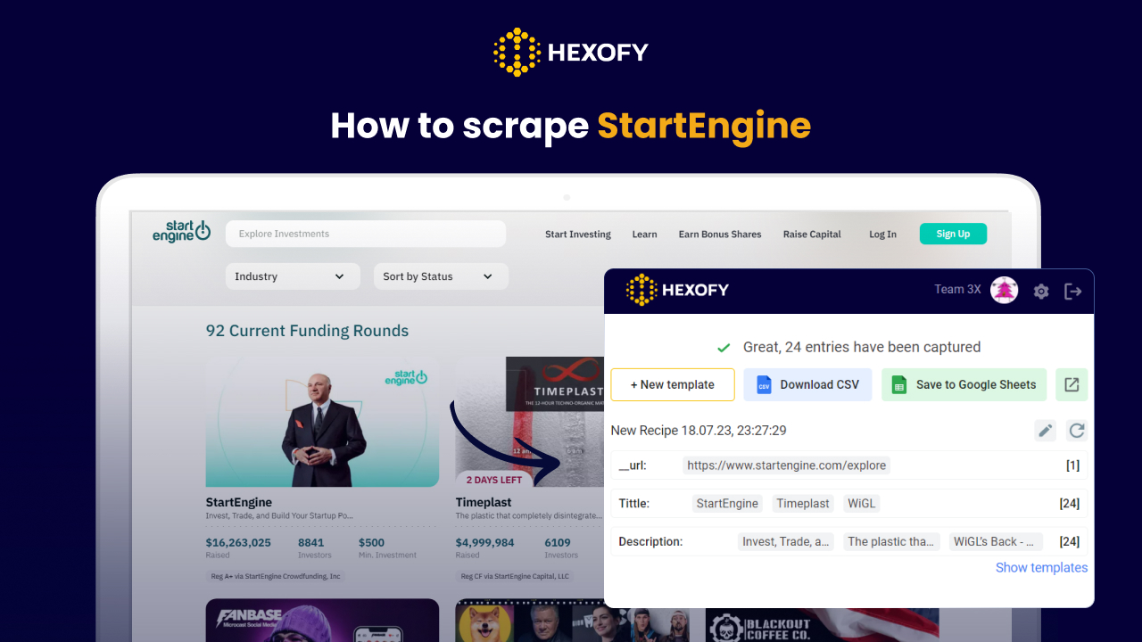 How to scrape StartEngine with Hexofy - Academy, Blog